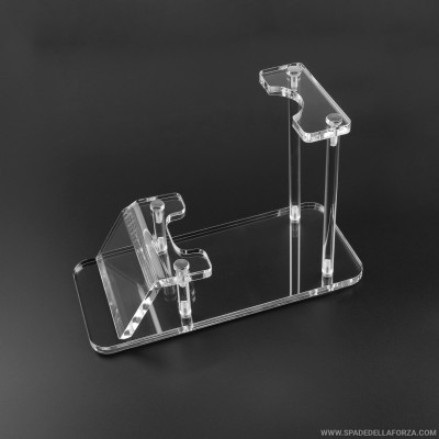 Supporto in plexiglass da tavolo verticale per spade laser.