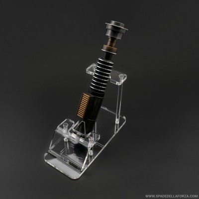 Plexiglass upright table stand for lightsabers.