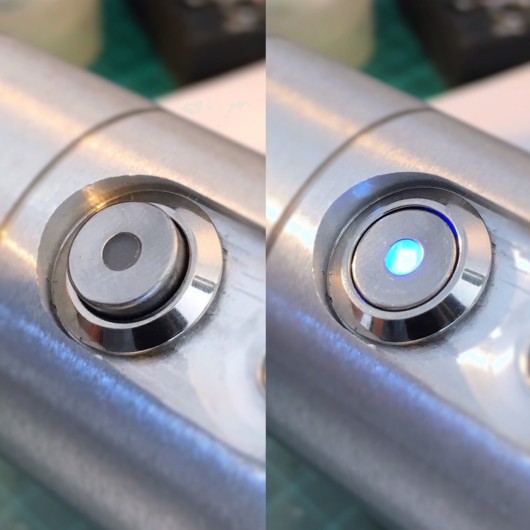 Vandal-proof metal on-off switch with LED SPY. 12mm.