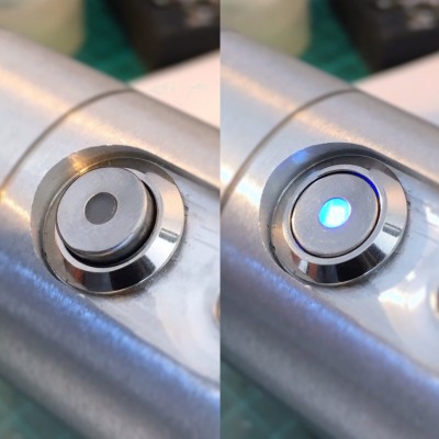 Vandal-proof metal on-off switch with LED SPY. 12mm.