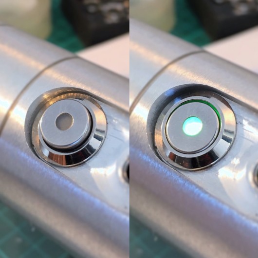 Vandal-proof metal on-off switch with LED SPY. 12mm.