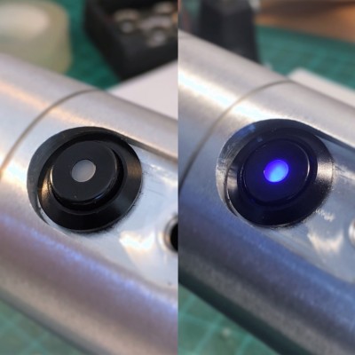 Vandal-proof black on-off switch with LED SPY. 12mm.