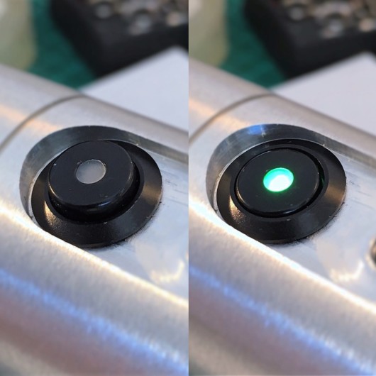 Vandal-proof black on-off switch with LED SPY. 12mm.