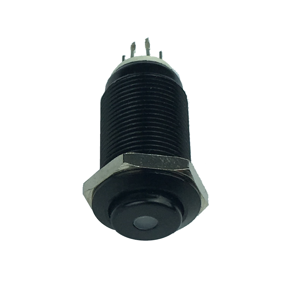 Vandal-proof black on-off switch with LED SPY. 12mm.