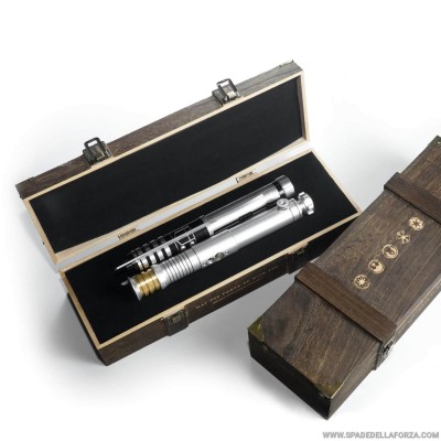 Wooden lightsaber holder box with engravings. 43x15x10 cm