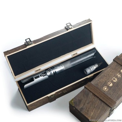 Wooden lightsaber holder box with engravings. 43x15x10 cm