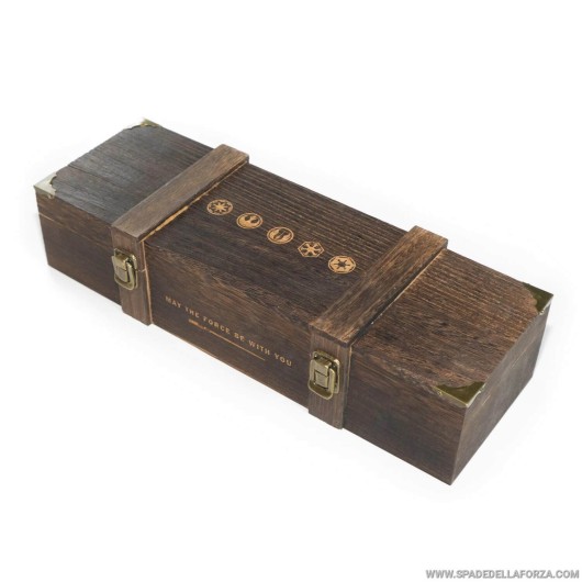 Wooden lightsaber holder box with engravings. 43x15x10 cm