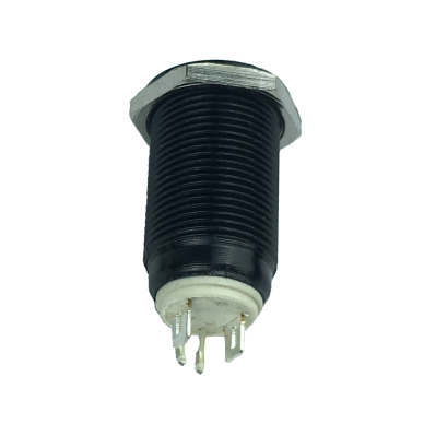 Vandal-proof black on-off switch with LED SPY. 12mm.