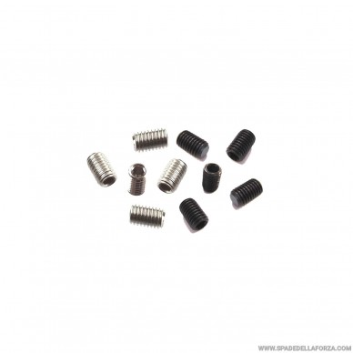 Grani punta piatta M4 x 5mm. A scelta Bruniti o Inox