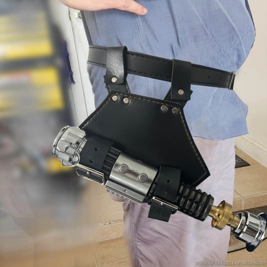 Faux leather lightsaber holder for belt, single handle.