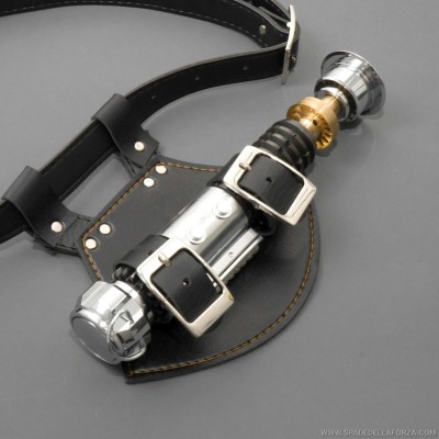 Faux leather lightsaber holder for belt, single handle.