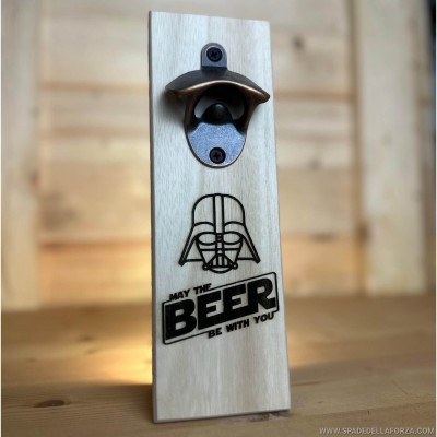 Wooden wall bottle opener with engraving