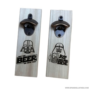 Wooden wall bottle opener with engraving
