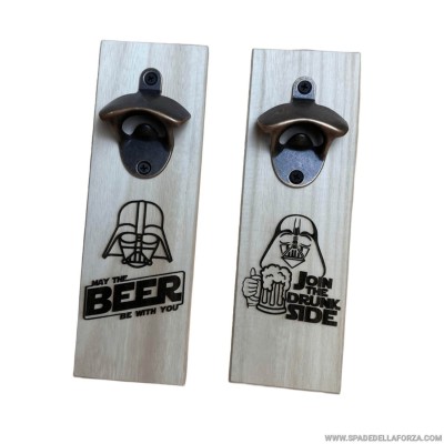 Wooden wall bottle opener with engraving