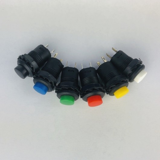 Vandal-proof plastic on-off switch. 12mm. various colors
