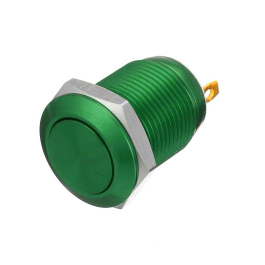 Interruttore in metallo on-off VERDE. Antivandalo per fori da 12mm.