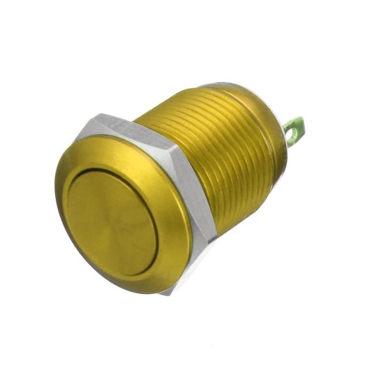 YELLOW GOLD on-off metal switch. Vandal-proof for 12mm holes.