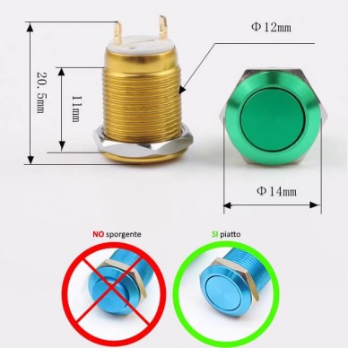 COLORED on-off metal switch. vandal-proof for 12mm holes.