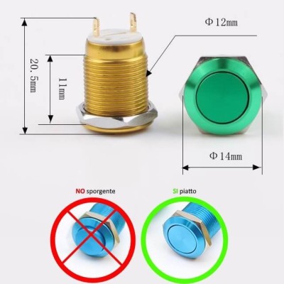 COLORED on-off metal switch. vandal-proof for 12mm holes.